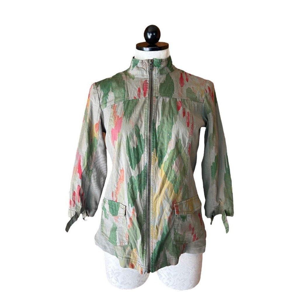 Chico's Zenergy Womens full Zip Green Watercolor Light Jacket Size 00